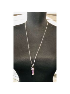 Stone Hexagon Pendant Necklace Silver Chain